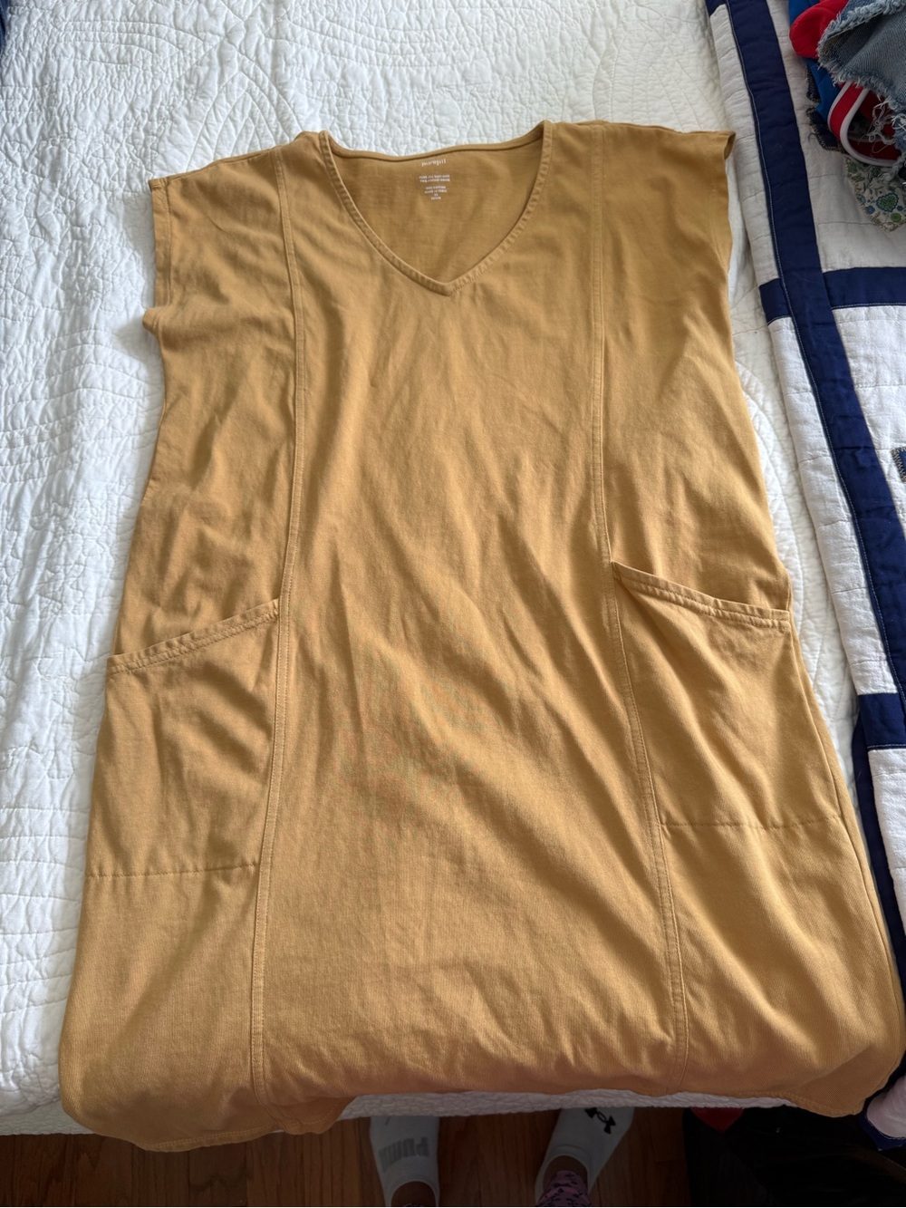 Mustard V-Neck Mini Dress with Pockets - Women